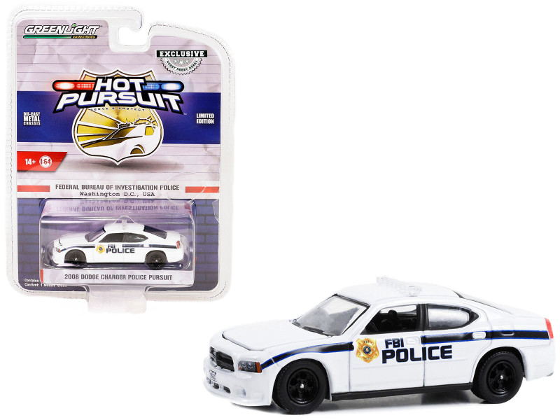 2008 Dodge Charger Police Pursuit White FBI Police Federal Bureau of Investigation Police Hot Pursuit Special Edition 1/64 Diecast Model Car Greenlight 43025B