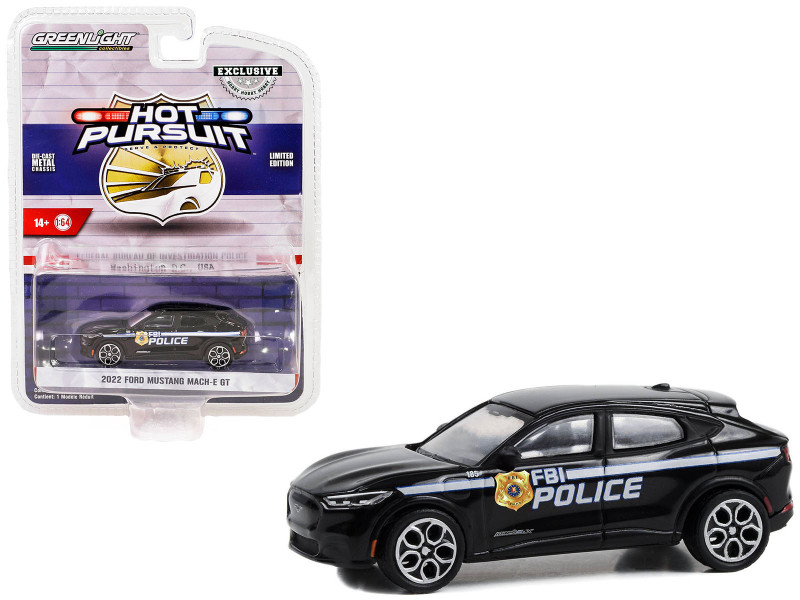 2022 Ford Mustang Mach E GT Black FBI Police Federal Bureau of Investigation Police Hot Pursuit Special Edition 1/64 Diecast Model Car Greenlight 43025F