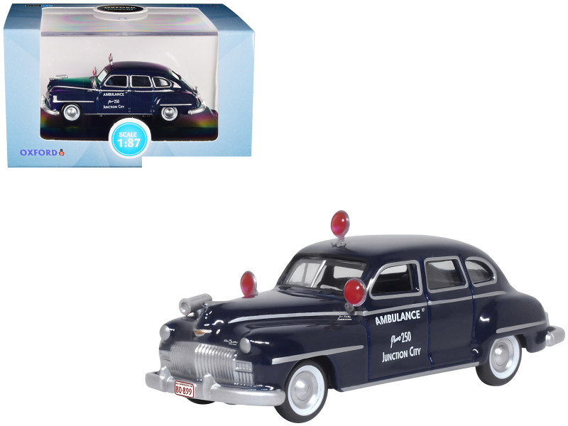 1946 DeSoto Suburban Ambulance Dark Blue Junction City Ambulance 1/87 HO Scale Diecast Model Car Oxford Diecast 87DS46005