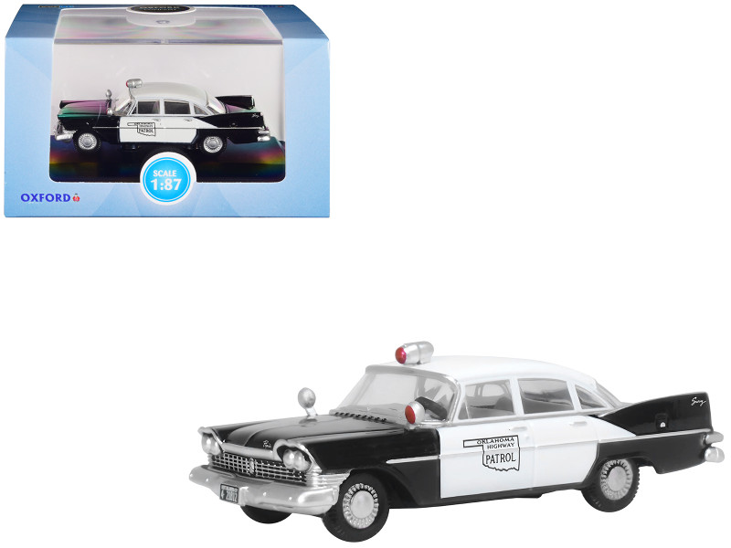 1959 Plymouth Savoy Black and White Oklahoma Highway Patrol 1/87 (HO) Scale Diecast Model Car Oxford Diecast 87PS59001