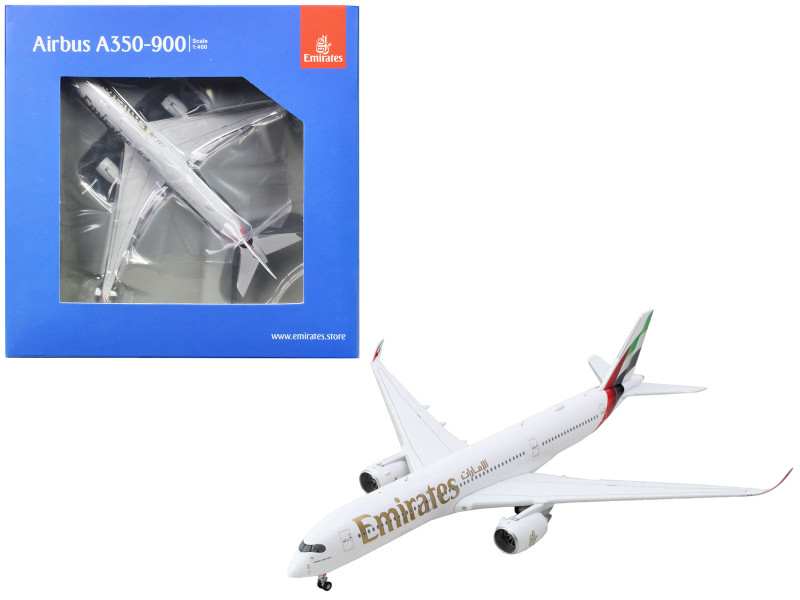 Airbus A350 900 Commercial Aircraft Emirates Airlines White with Striped Tail 1/400 Diecast Model Airplane GeminiJets GJ2241