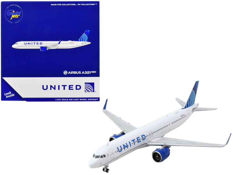 Airbus A321neo Commercial Aircraft United Airlines White with Blue Tail 1/400 Diecast Model Airplane GeminiJets GJ2245