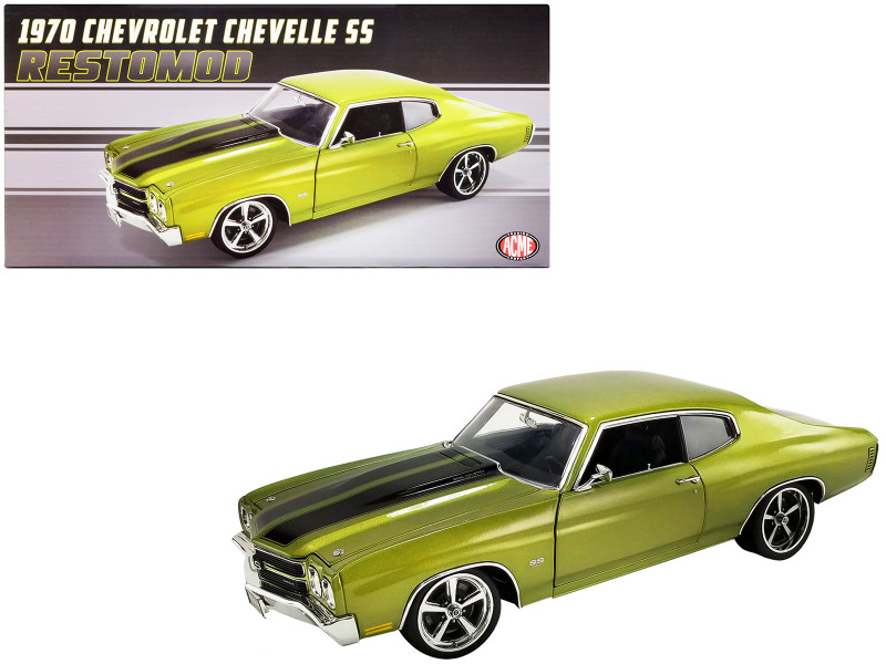 1970 Chevrolet Chevelle SS Restomod Citrus Green Metallic with Black Stripes Limited Edition to 318 pieces Worldwide 1/18 Diecast Model Car ACME A1805525