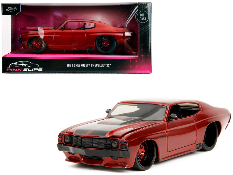 1971 Chevrolet Chevelle SS Red Metallic with Black Stripes Pink Slips Series 1/24 Diecast Model Car Jada 35191