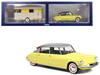 1960 Citroen DS 19 Jonquille Yellow with Silver Top and Caravan Digue Panoramic Trailer Beige 1/18 Diecast Model Car Norev 181762
