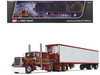 Peterbilt 379 with 63 Flat Top Sleeper and 53 Refrigerated Ribbed Sided Trailer Red Metallic with Stripes 1/64 Diecast Model DCP/First Gear 60-1729