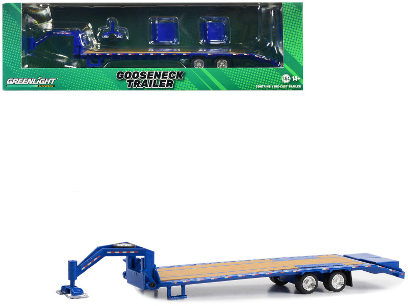 Gooseneck Trailer Blue with Red and White Conspicuity Stripes Hobby Exclusive Series 1/64 Diecast Model Greenlight 30466