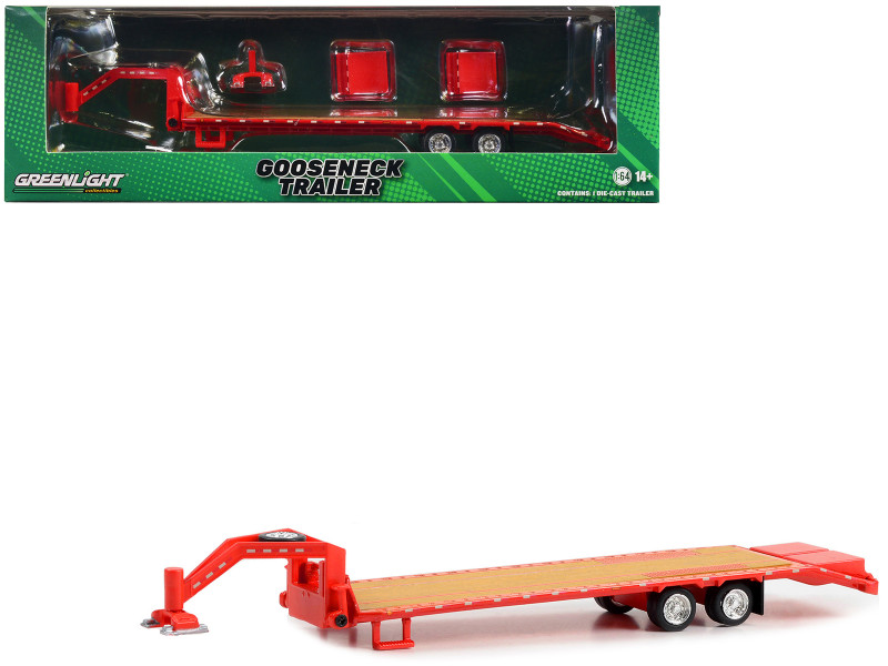 Gooseneck Trailer Red with Red and White Conspicuity Stripes Hobby Exclusive Series 1/64 Diecast Model Greenlight 30467