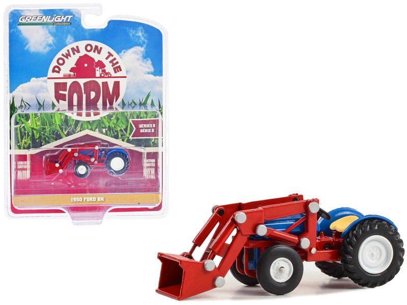 1950 Ford 8N Tractor with Front Loader Blue and Red Down on the Farm Series 8 1/64 Diecast Model Greenlight 48080A