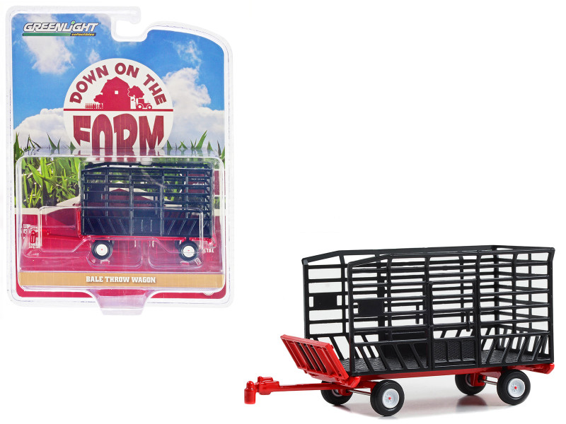 Bale Throw Wagon Black and Red Down on the Farm Series 8 1/64 Diecast Model Greenlight 48080F