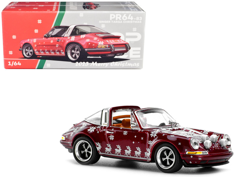 Singer Targa Red Metallic with Graphics 2023 Merry Christmas 1/64 Diecast Model Car Pop Race PR640083
