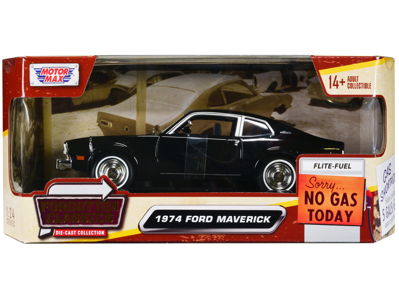 1974 Ford Maverick Black Forgotten Classics Series 1/24 Diecast Model Car Motormax 79042BK