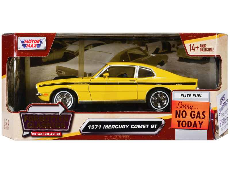 1971 Mercury Comet GT Yellow with Black Stripes Forgotten Classics Series 1/24 Diecast Model Car Motormax 79047Y