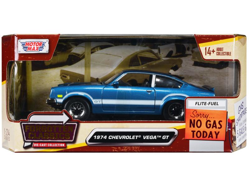 1974 Chevrolet Vega GT Blue Metallic with White Stripes Forgotten Classics Series 1/24 Diecast Model Car Motormax 79048BL