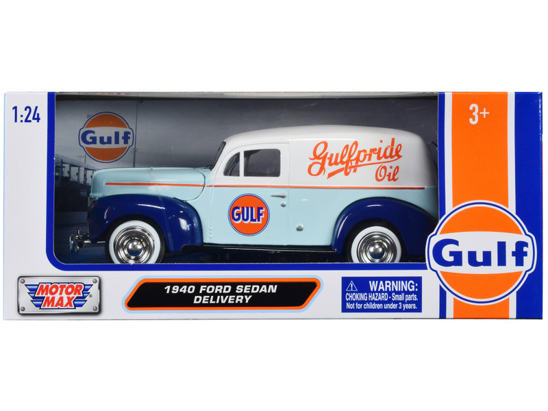 1940 Ford Sedan Delivery Light Blue and White Gulf Oil Gulfpride Gulf Die Cast Collection 1/24 Diecast Model Car Motormax 79661GULF