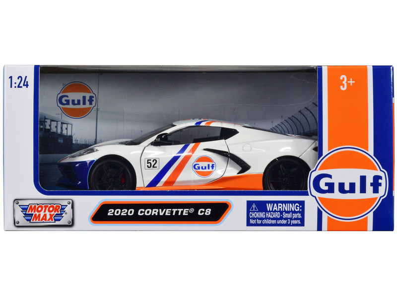 2020 Chevrolet Corvette C8 #52 White and Light Blue with Stripes Gulf Oil Gulf Die Cast Collection 1/24 Diecast Model Car Motormax 79664GULF