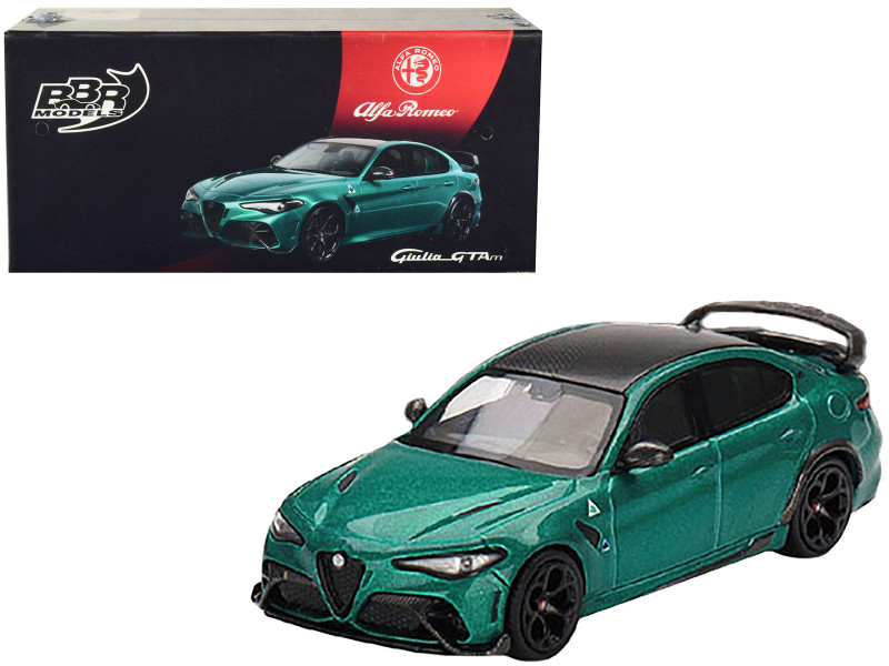 Alfa Romeo Giulia GTAm Verde Montreal Green Metallic with Carbon Top 1/64 Diecast Model Car BBR BBRDIE6411