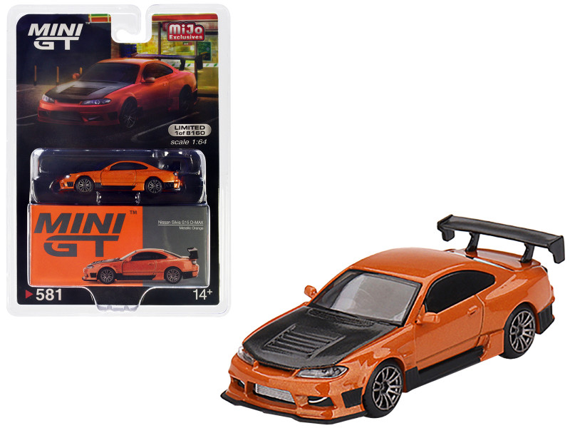 Nissan Silvia S15 D MAX RHD Right Hand Drive Orange Metallic with Carbon Hood Limited Edition to 8160 pieces Worldwide 1/64 Diecast Model Car True Scale Miniatures MGT00581