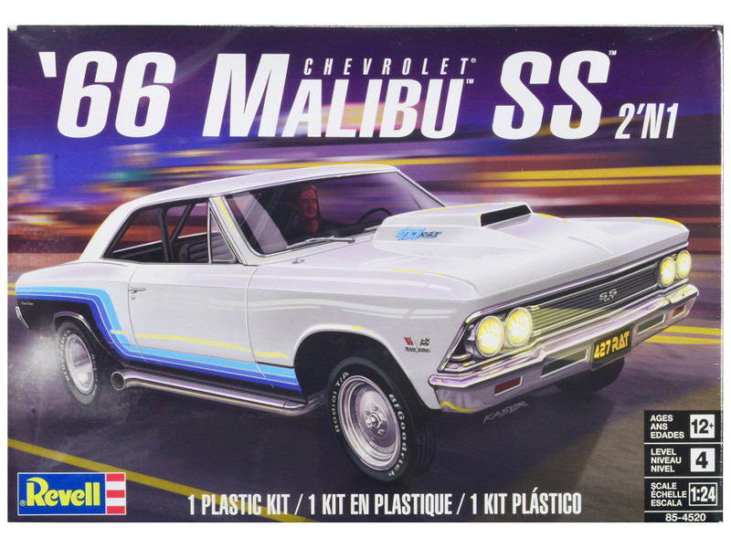 Level 4 Model Kit 1966 Chevrolet Malibu SS 2-in-1 Kit 1/24 Scale Model Revell 85-4520