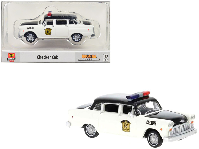 1974 Checker Cab Police White and Black Kalamazoo Police 1/87 HO Scale Model Car Brekina BRE58941