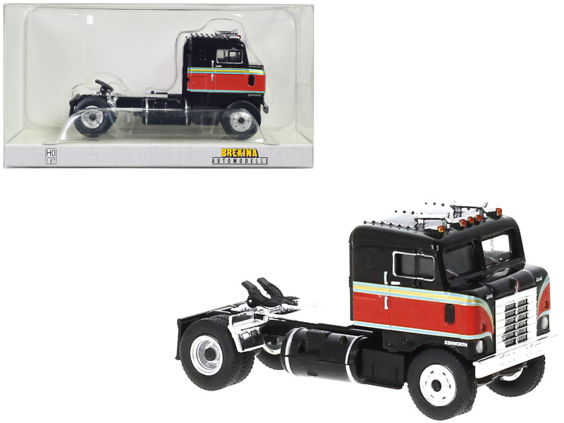 1950 Kenworth Bullnose Truck Tractor Black with Red Stripes 1/87 HO Scale Model Car Brekina BRE85950