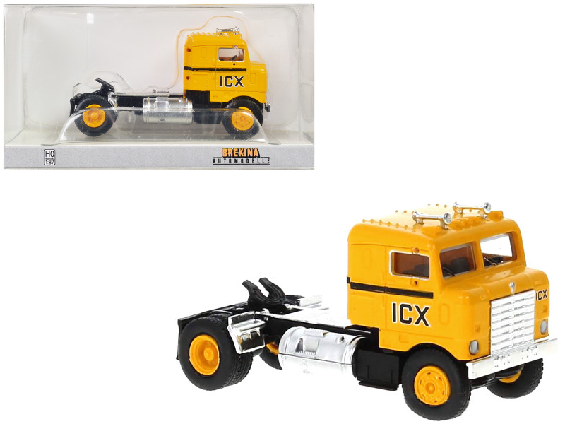 1950 Kenworth Bullnose Truck Tractor Yellow with Black Stripes ICX 1/87 HO Scale Model Car Brekina BRE85953