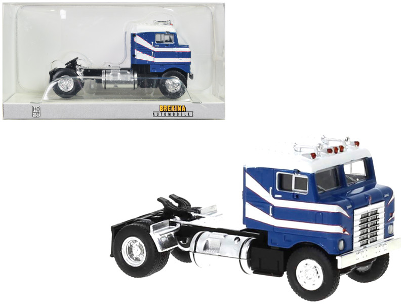 1950 Kenworth Bullnose Truck Tractor Blue with White Top and Stripes 1/87 HO Scale Model Car Brekina BRE85955