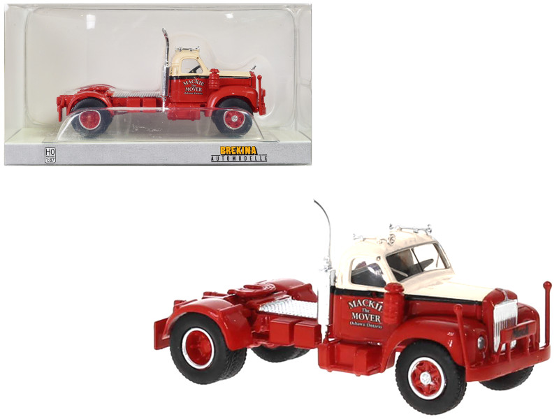 1953 Mack B 61 Truck Tractor Red and Beige Mackie the Mover 1/87 HO Scale Model Car Brekina BRE85977
