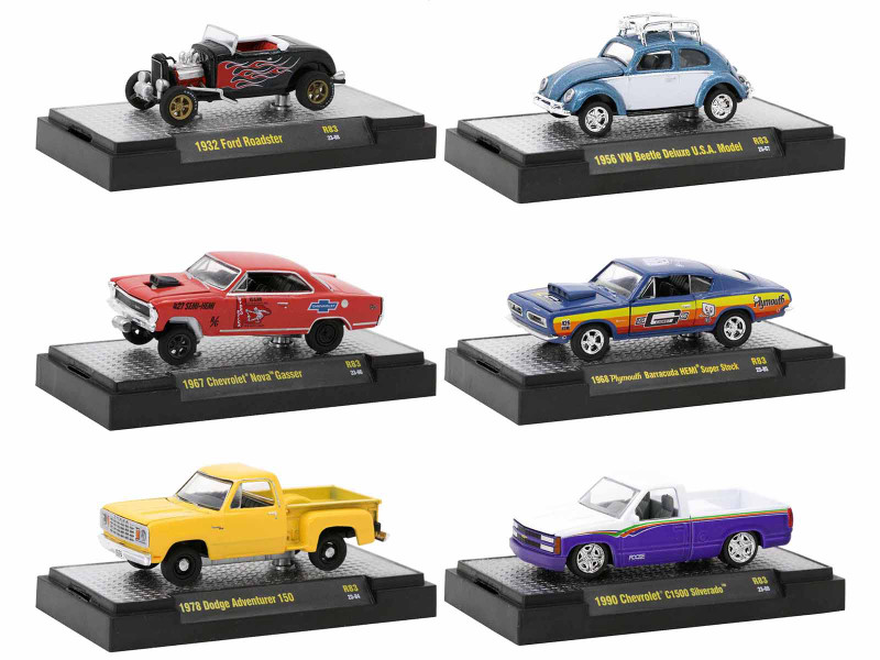 Auto Thentics 6 piece Set Release 83 IN DISPLAY CASES Limited Edition 1/64 Diecast Model Cars M2 Machines 32500-83