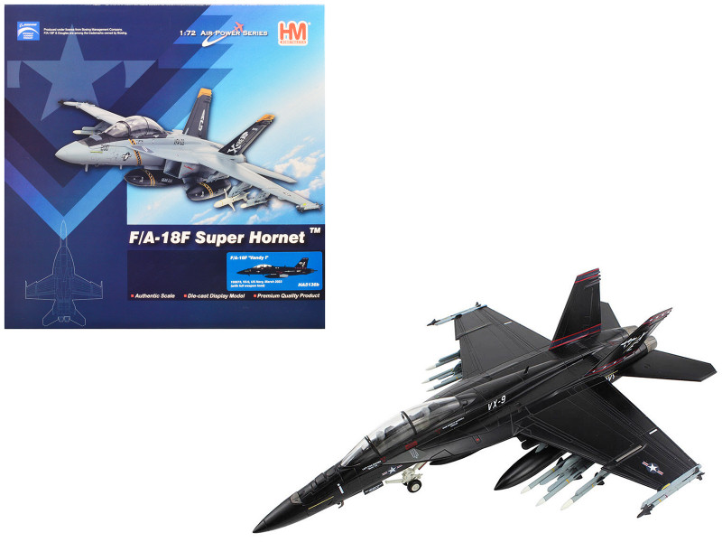 Boeing F A 18F Super Hornet Fighter Aircraft Vandy I VX 9 2023 United States Navy Full Weapon Load Air Power Series 1/72 Diecast Model Hobby Master HA5136B
