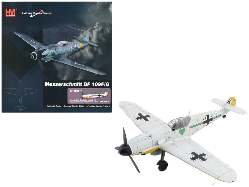 Messerschmitt BF 109F 4 Fighter Aircraft Obt Otto Kath Stab JG 54 Staraya Russia Soviet Union 1941 German Luftwaffe Air Power Series 1/48 Diecast Model Hobby Master HA8762