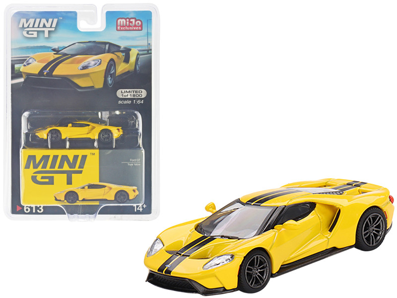 Ford GT Triple Yellow with Black Stripes Limited Edition to 1800 pieces Worldwide 1/64 Diecast Model Car True Scale Miniatures MGT00613