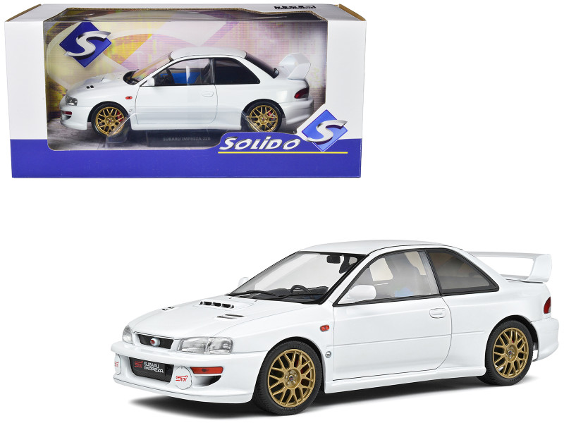 1998 Subaru Impreza 22B RHD Right Hand Drive Pure White with Gold Wheels 1/18 Diecast Model Car Solido S1807404