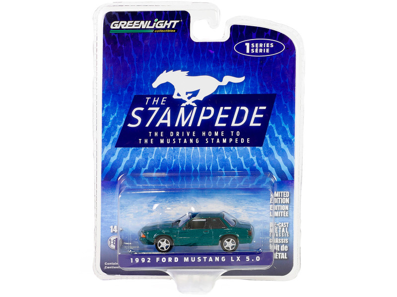 1992 Ford Mustang LX 5 0 Deep Emerald Green Metallic The Drive Home to the Mustang Stampede Series 1 1/64 Diecast Model Car Greenlight 13340C