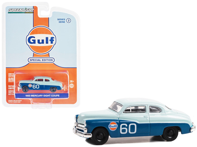 1950 Mercury Eight Coupe #60 Light Blue and Blue Gulf Oil Special Edition Series 2 1/64 Diecast Model Car Greenlight 41145B