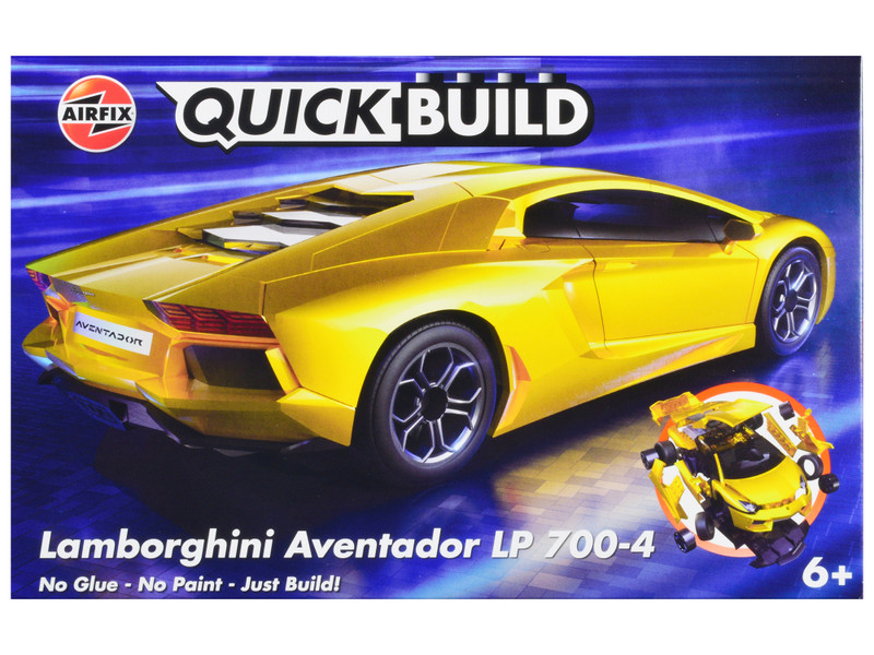 Skill 1 Model Kit Lamborghini Aventador LP 700 4 Yellow Snap Together Painted Plastic Model Car Kit Airfix Quickbuild J6026
