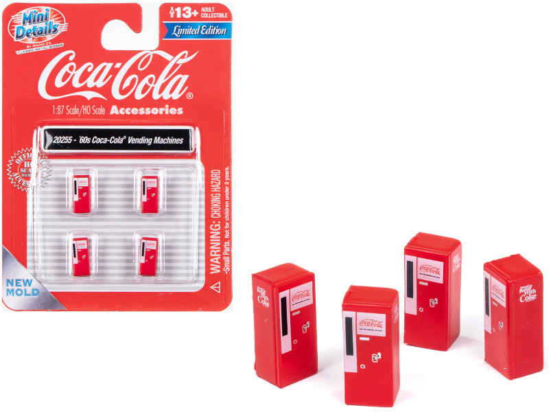 1960s Coca Cola Vending Machines Set of 4 pieces Mini Metals Series for 1/87 HO Scale Models Classic Metal Works 20255