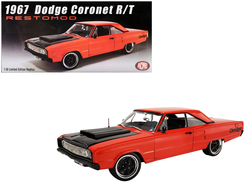 1967 Dodge Coronet R T Restomod Primer Red with Black Hood Limited Edition to 372 pieces Worldwide 1/18 Diecast Model Car ACME A1806604