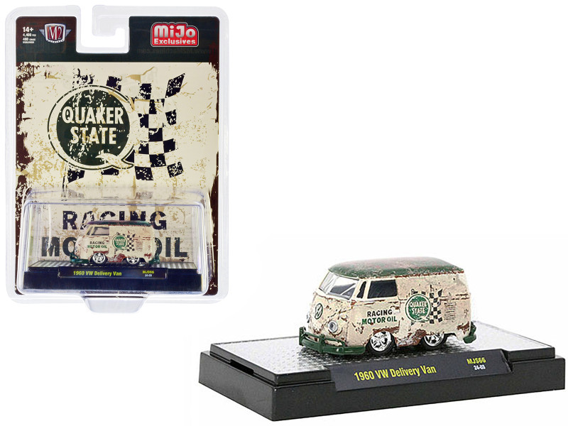 1960 Volkswagen Delivery Van Beige with Green Top Weathered Quaker State Limited Edition to 4400 pieces Worldwide 1/64 Diecast Model M2 Machines 31500-MJS66
