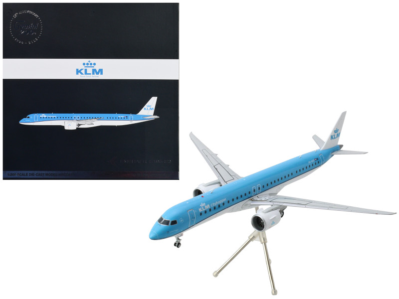 Embraer E195 E2 Commercial Aircraft KLM Cityhopper Blue and White Gemini 200 Series 1/200 Diecast Model Airplane GeminiJets G2KLM1229
