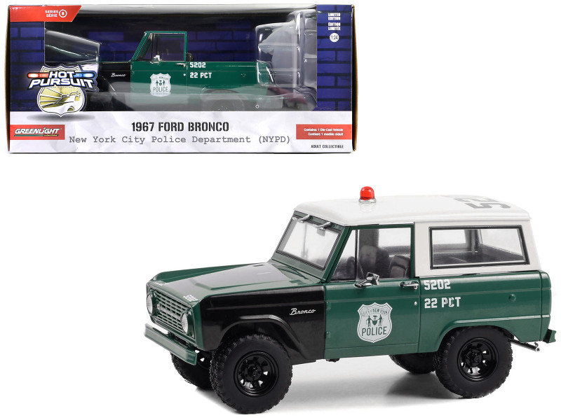 1967 Ford Bronco Green and Black with Tan Top NYPD New York City Police Department Hot Pursuit Series 8 1/24 Diecast Model Car Greenlight GL85581