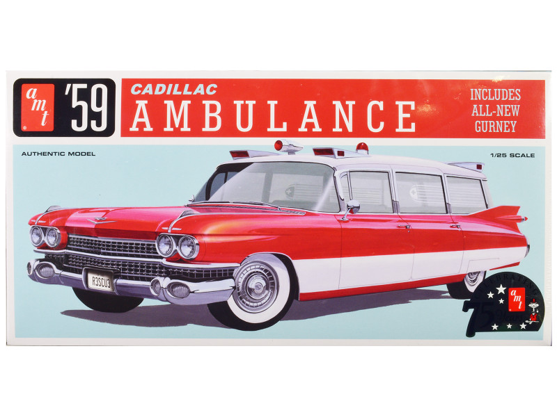 Skill 2 Model Kit 1959 Cadillac Ambulance with Gurney Accessory 1/25 Scale Model AMT AMT1395