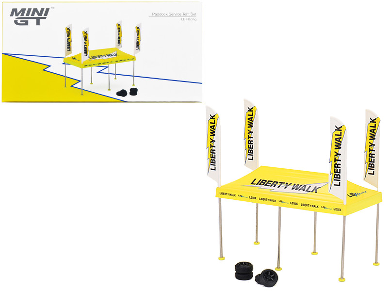 Paddock Service Tent Set with Extra Wheels Liberty Walk LB Racing for 1/64 Scale Models True Scale Miniatures MGTAC31