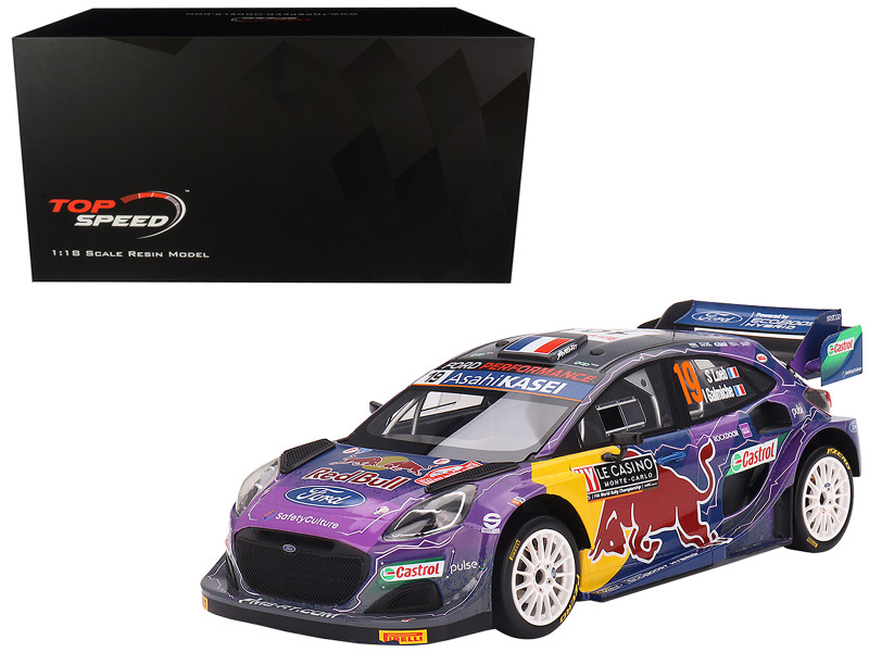 Ford Puma Rally1 #19 Sebastien Loeb Isabelle Galmiche M Sport Ford WRT Winner Monte Carlo Rally 2022 1/18 Model Car Top Speed TS0468