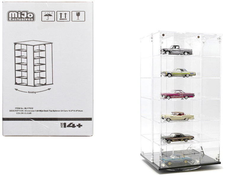 Showcase 24 Car Display Desktop Spinner with Cover Mijo Exclusives for 1/64 Scale Models MJ17032