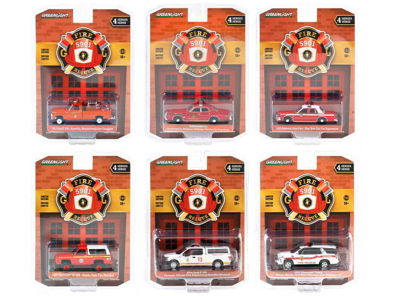 Fire & Rescue Set of 6 pieces Series 4 1/64 Diecast Model Car Greenlight 67050SET