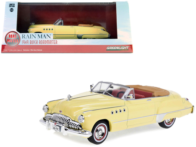Charlie Babbitt s 1949 Buick Roadmaster Convertible Cream with Red Interior Rain Man 1988 Movie 1/43 Diecast Model Car Greenlight 86618