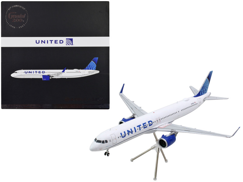 Airbus A321neo Commercial Aircraft United Airlines N44501 White with Blue Tail Gemini 200 Series 1/200 Diecast Model Airplane GeminiJets G2UAL1281