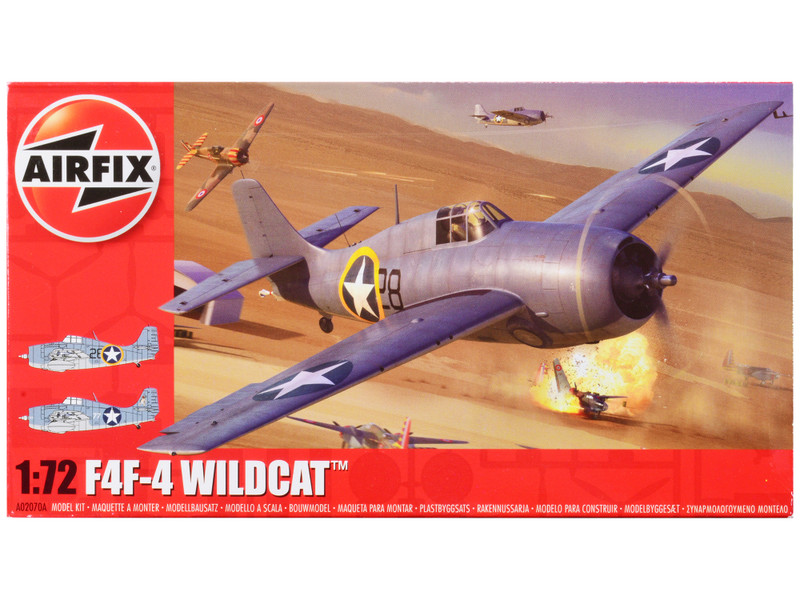 Level 2 Model Kit Grumman F4F 4 Wildcat Fighter Aircraft with 2 Scheme Options 1/72 Plastic Model Kit Airfix A02070A