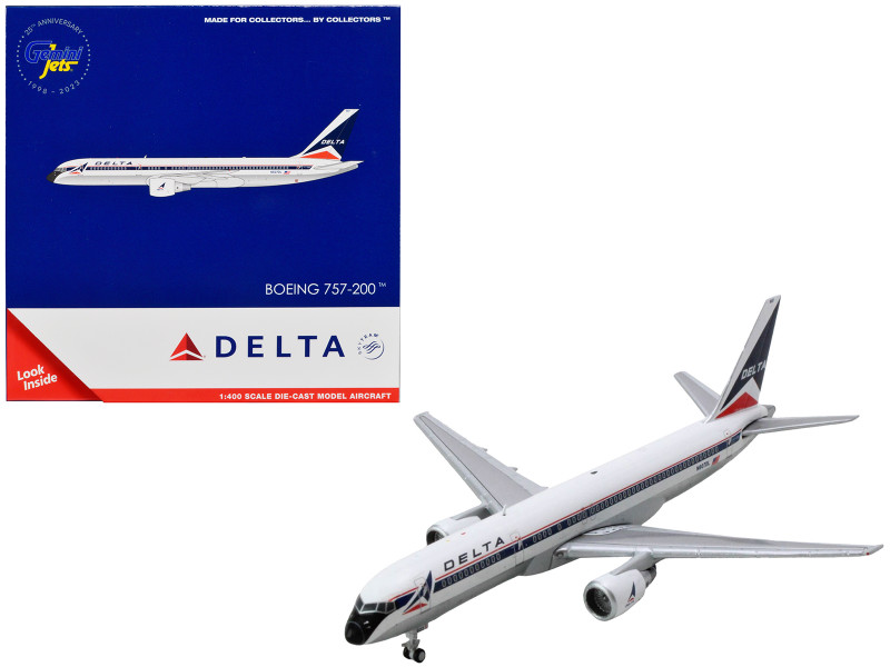 Boeing 757 200 Commercial Aircraft Delta Air Lines N607DL White with Blue Stripes 1/400 Diecast Model Airplane GeminiJets GJ2235